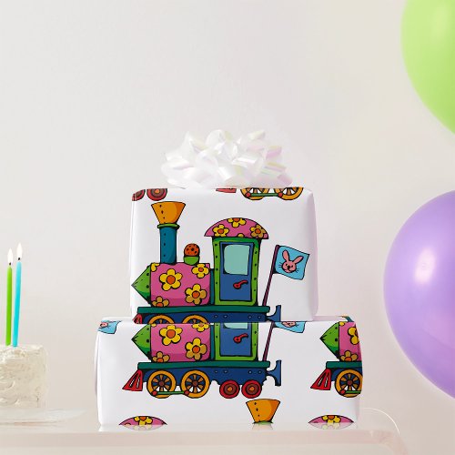 Toy Flower Train Wrapping Paper
