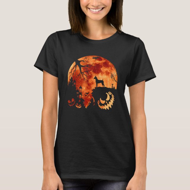 Toy Fox Terrier And Moon Halloween Costume Pumpkin T-Shirt (Front)