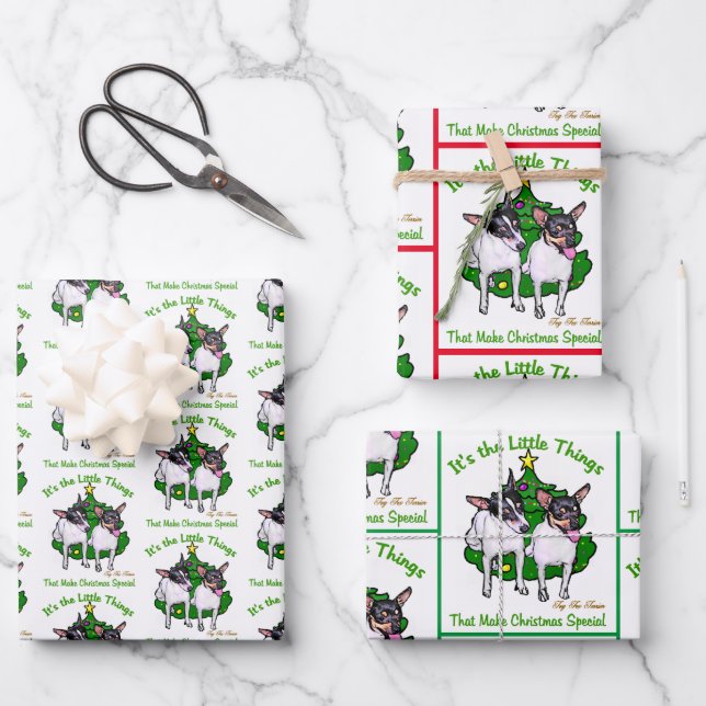 Toy Fox Terrier Christmas Wrapping Paper Sheets (Front)