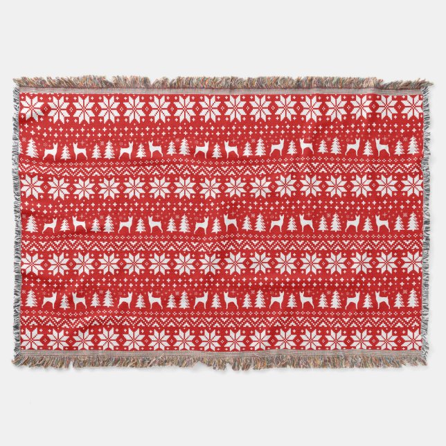 Toy Fox Terrier Dog Silhouettes Christmas Holiday Throw Blanket (Front)