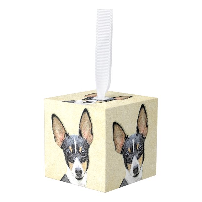 Toy Fox Terrier Painting - Cute Original Dog Art Cube Ornament (Front Angled)