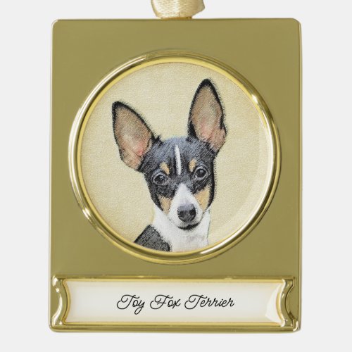 Toy Fox Terrier Painting _ Cute Original Dog Art Gold Plated Banner Ornament