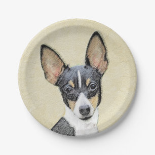 Toy Fox Terrier Painting - Cute Original Dog Art Paper Plates