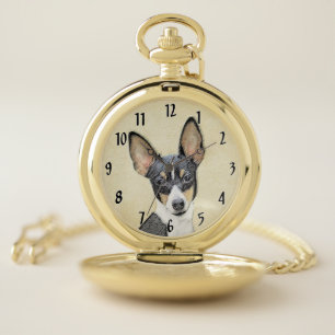 Toy Fox Terrier Painting - Cute Original Dog Art Pocket Watch