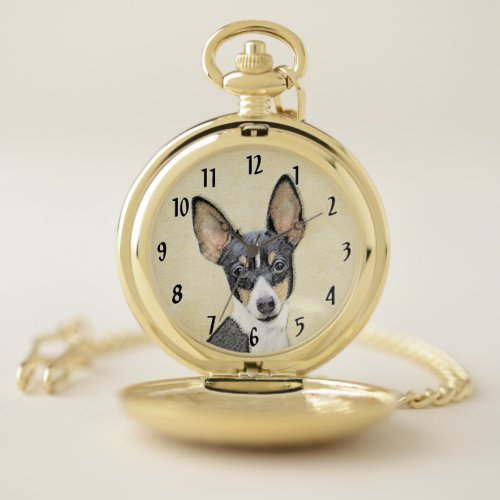 Toy Fox Terrier Painting _ Cute Original Dog Art Pocket Watch