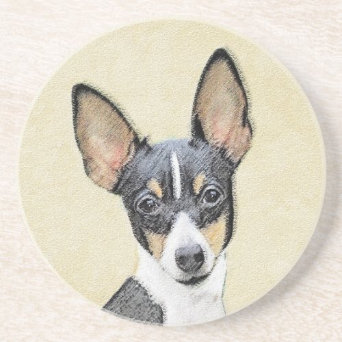 Toy Fox Terrier Painting _ Cute Original Dog Art Sandstone Coaster