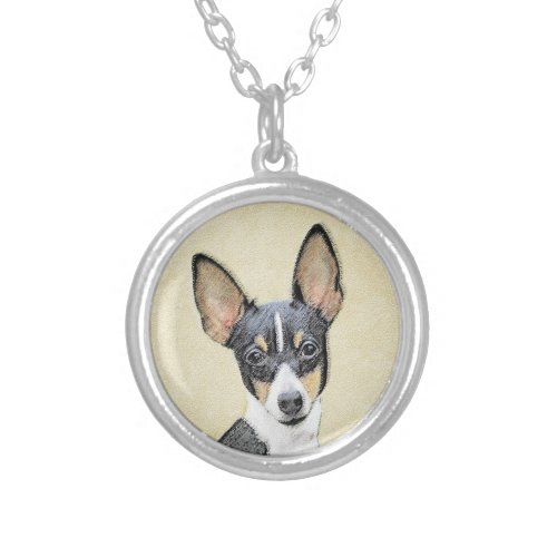 Toy Fox Terrier Painting _ Cute Original Dog Art Silver Plated Necklace