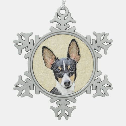 Toy Fox Terrier Painting _ Cute Original Dog Art Snowflake Pewter Christmas Ornament