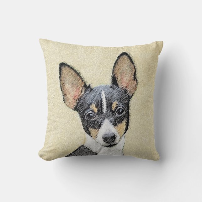 Toy Fox Terrier Painting - Cute Original Dog Art Throw Pillow (Front)