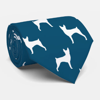 Toy Fox Terrier Silhouettes Pattern Blue and White Neck Tie