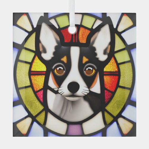 Toy Fox Terrier Stained Glass Glass Ornament