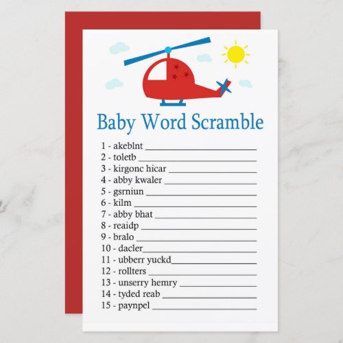 Toy helicopter Baby word scramble game