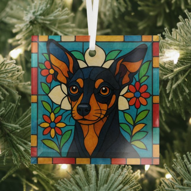 Toy Manchester Terrier Dog "Stained Glass" Glass Ornament (Insitu)
