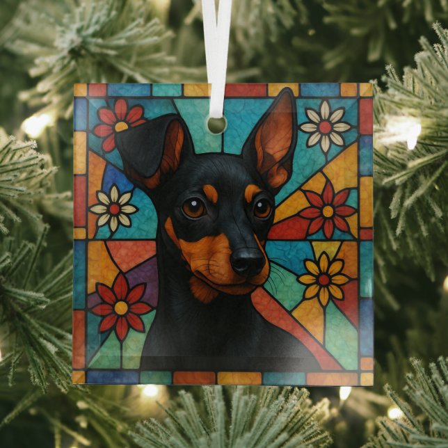 Toy Manchester Terrier Dog "Stained Glass" Glass Ornament (Insitu)