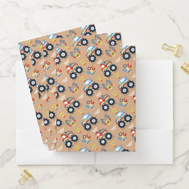 Toy Monster Truck Race Cars Pocket Folder (In Situ)