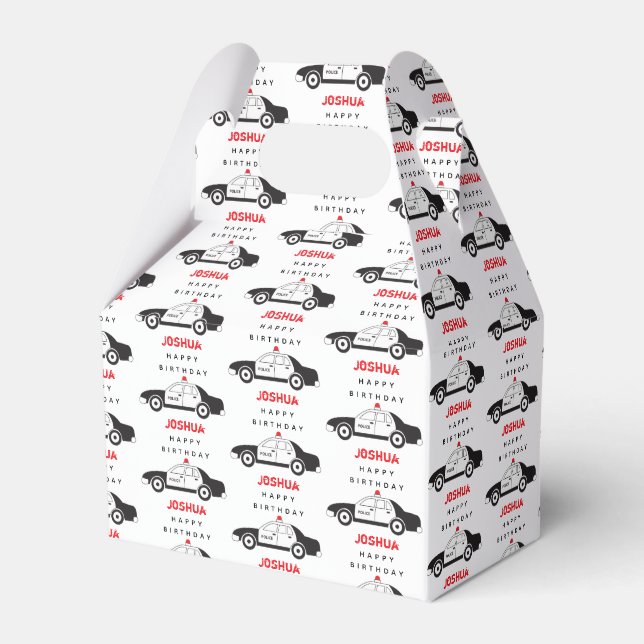 Toy Police Car Custom Name Kids Birthday Favor Boxes (Front Side)
