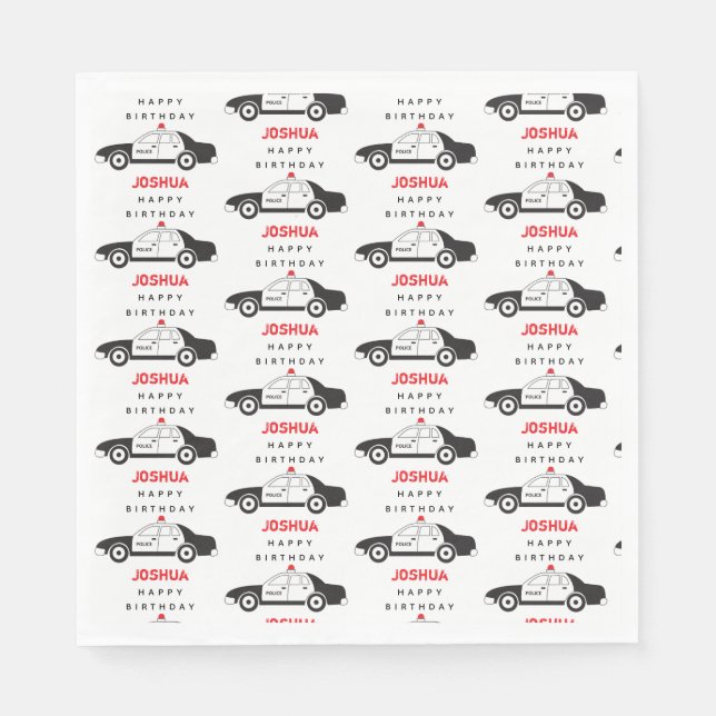 Toy Police Car Custom Name Kids Birthday  Napkins (Front)