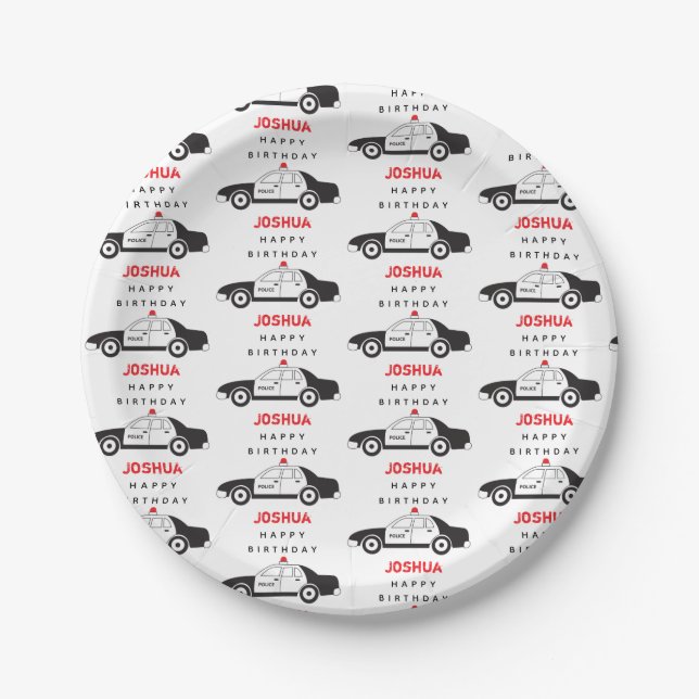 Toy Police Car Custom Name Kids Birthday  Paper Plates (Front)