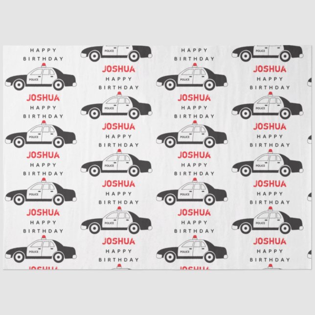 Toy Police Car Custom Name Kids Birthday  Tissue Paper (Front)