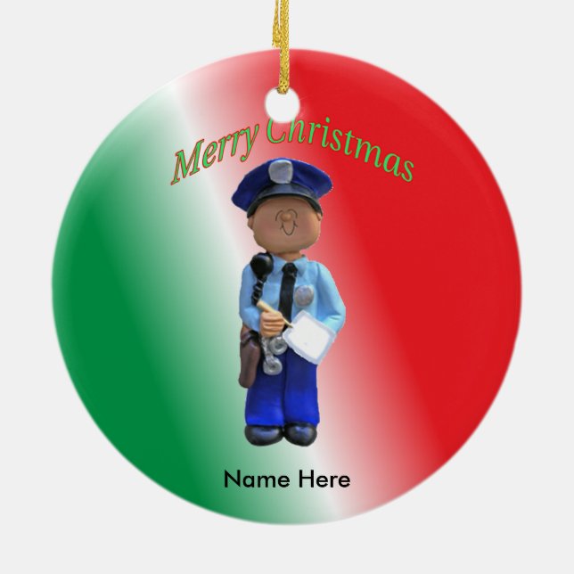 Toy Policeman Custom Christmas Ceramic Ornament (Back)