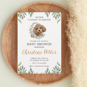 Toy Poodle Apricot Brown Boho Greenery Baby Shower Invitation