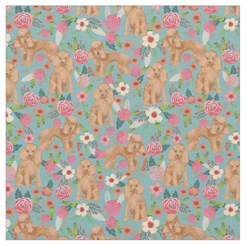 toy poodle apricot vintage florals blue fabric