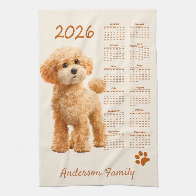 Toy Poodle Dog 2026 Calendar Kitchen Towel (Vertical)