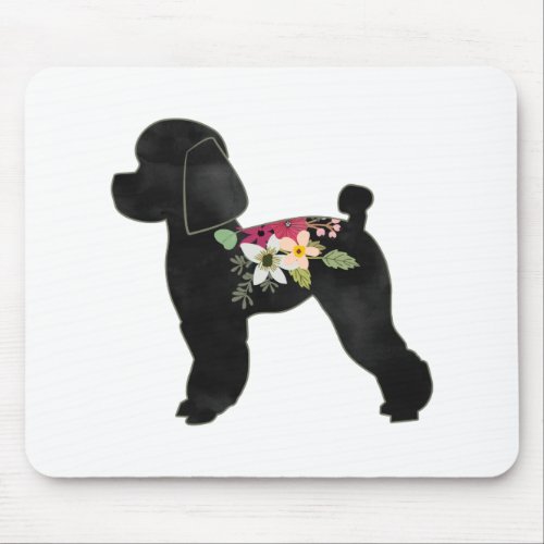 Toy Poodle Dog Breed Boho Floral Silhouette Mouse Pad