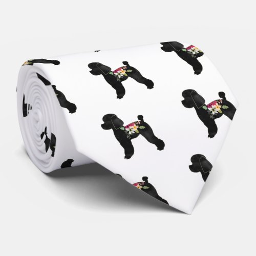 Toy Poodle Dog Breed Boho Floral Silhouette Neck Tie
