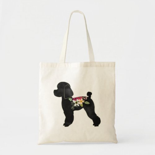 Toy Poodle Dog Breed Boho Floral Silhouette Tote Bag