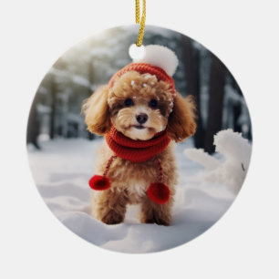 Toy Poodle Dog Christmas Keepsake Ceramic Ornament