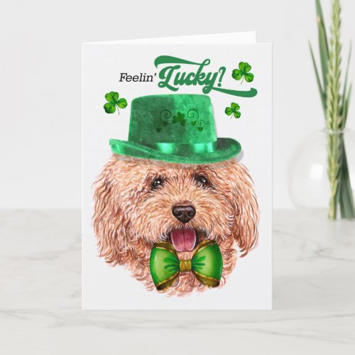 Toy Poodle Dog Feelin Lucky St Patricks Day Holiday Card