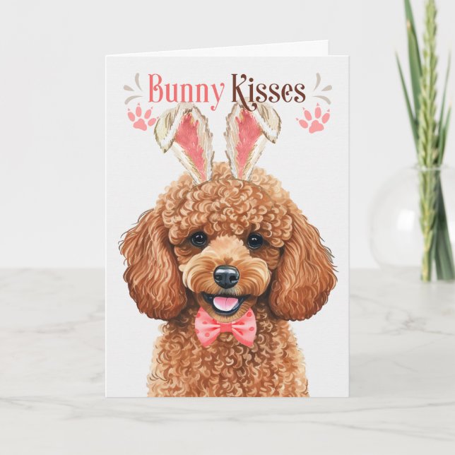 Toy Poodle Dog in Bunny Ears for Easter Holiday Card (Front)