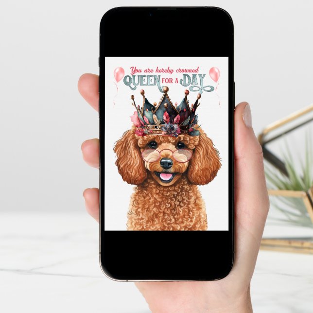Toy Poodle Dog Queen for a Day Funny Birthday Card (Front Digital)