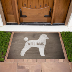 Toy Poodle Dog Silhouette Faux Weathered Wood Doormat