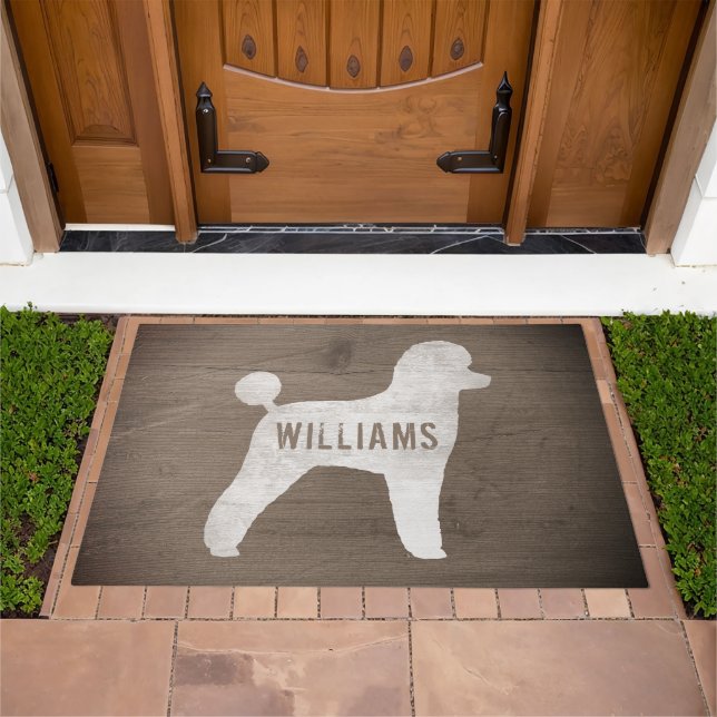 Toy Poodle Dog Silhouette Faux Weathered Wood Doormat (Outdoor)