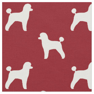 Toy Poodle Dog Silhouettes Pattern Red and White Fabric