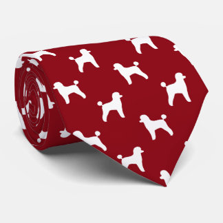 Toy Poodle Dog Silhouettes Pattern Red and White Tie