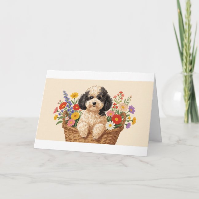 Toy Poodle Flower Market Bucket Greeting Card