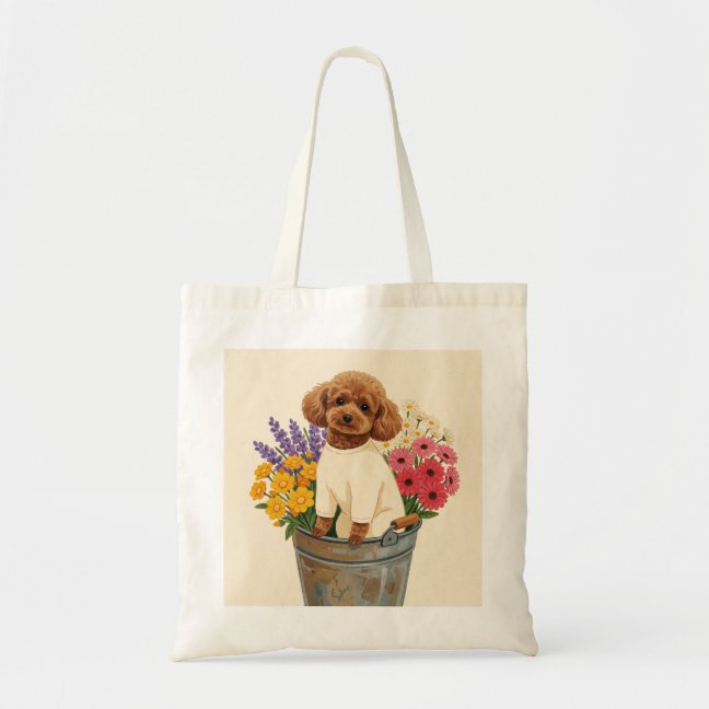 Toy Poodle Flower Market Bucket Tote Bag