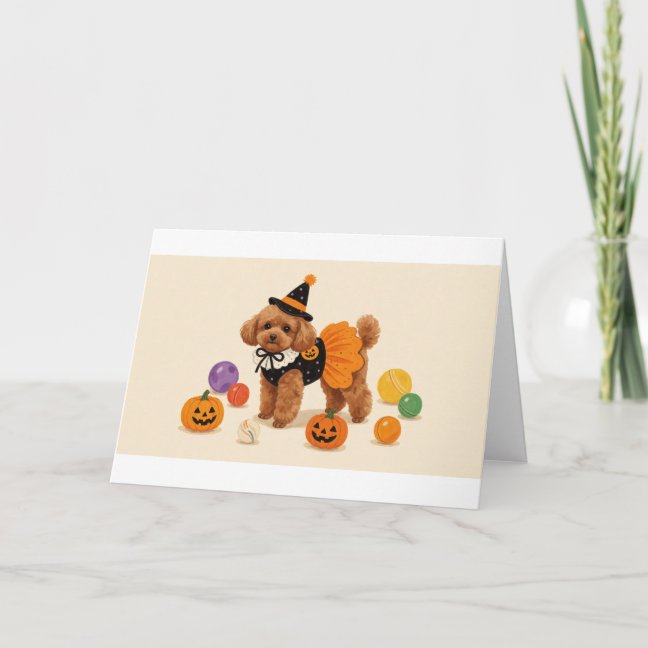 Toy Poodle Halloween Costume Ball Greeting Card