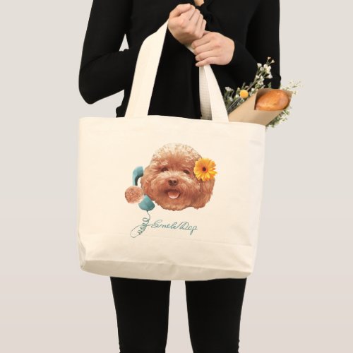 Toy Poodle Happy Face Large Tote Bag