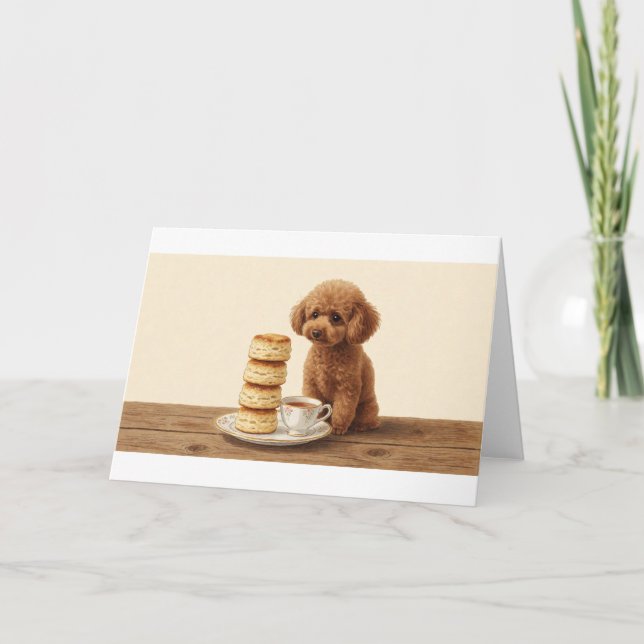 Toy Poodle High Tea Scone Stack Greeting Card (Front)