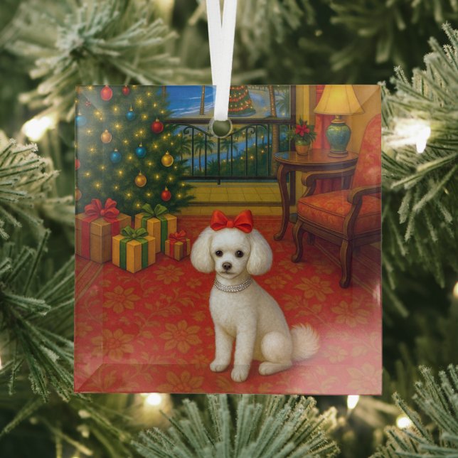Toy Poodle Holiday  Glass Ornament (Insitu)