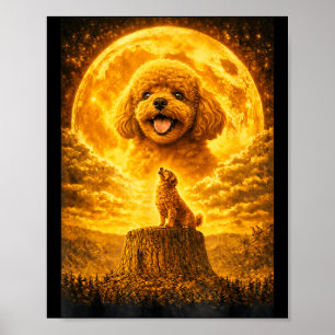 Toy Poodle Howling to The Moon Vintage Funny Dog Poster