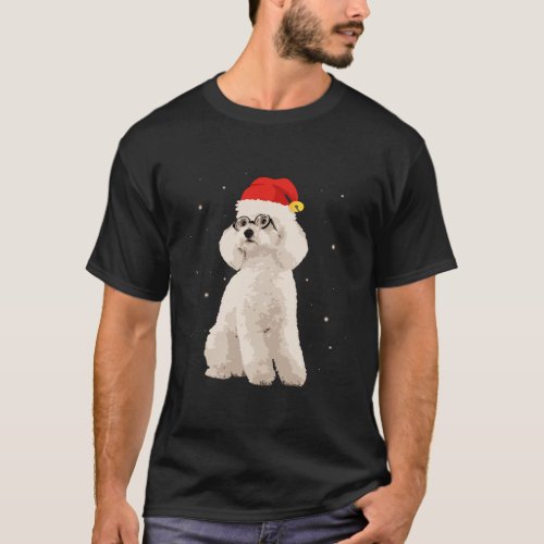 Toy Poodle In Christmas Santa Hat With Snow Fallin T_Shirt