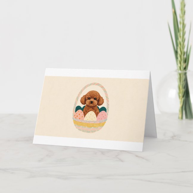 Toy Poodle Pastel Egg Basket Greeting Card