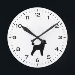 Toy Poodle Silhouette Black and White Round Clock<br><div class="desc">A fun wall clock for the home or office. Makes an original gift for Toy Poodle lovers. Check out Jenn’s Doodle World for even more decorative clocks and dog breed themed home decor.</div>