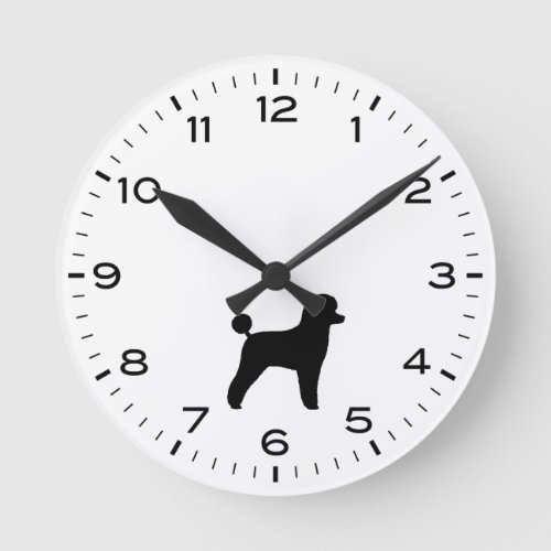 Toy Poodle Silhouette Black and White Round Clock