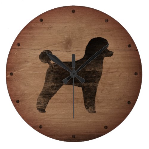 Toy Poodle Silhouette Rustic Large Clock
